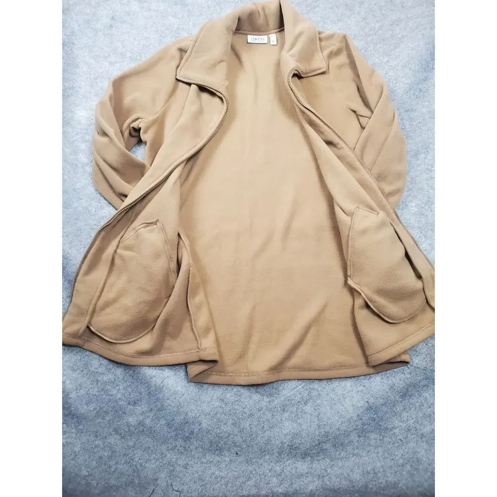 Women's Denim & Co Size Large Tan Full Zip Fleece Jacket - Picture 3 of 8
